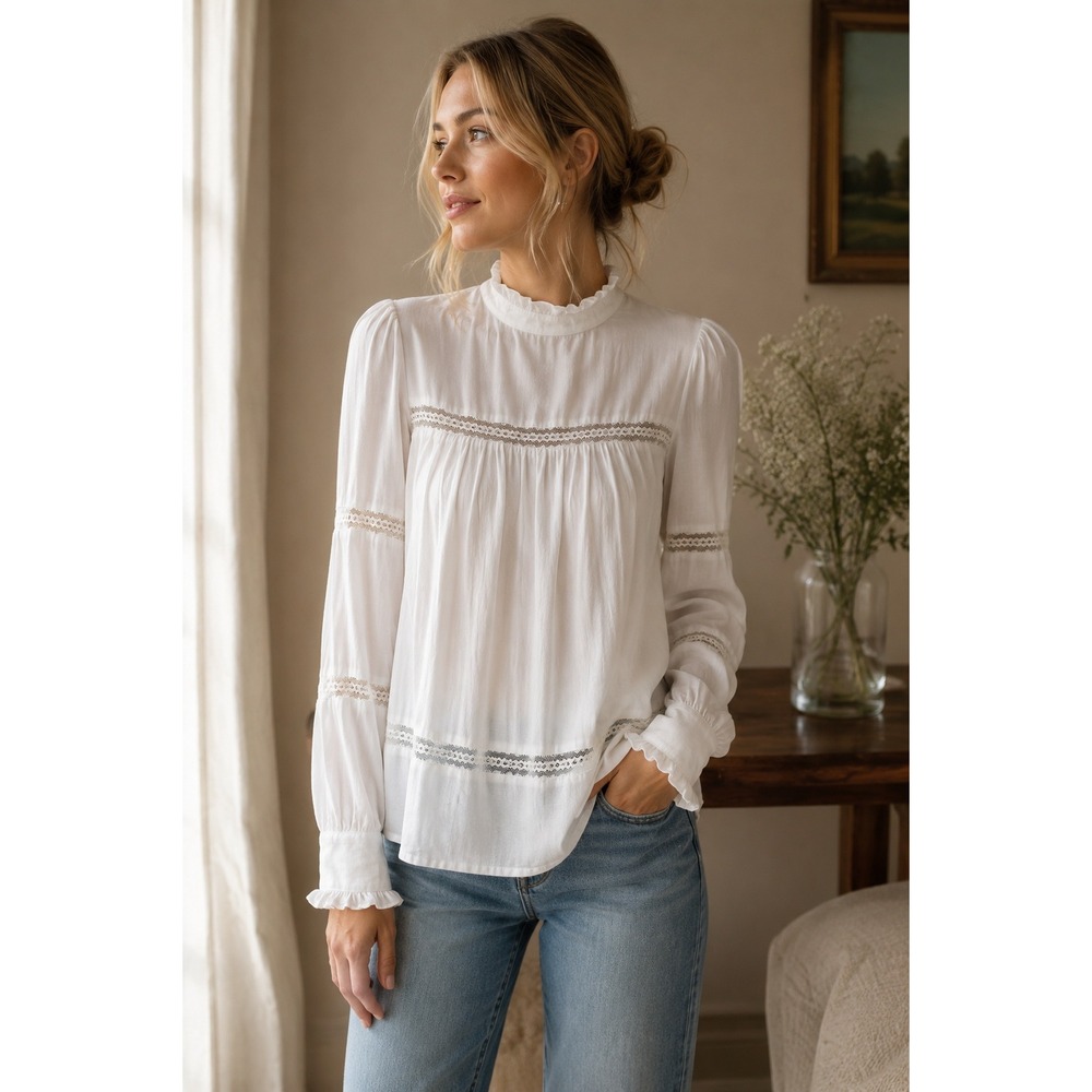 RO&DE Poet White Lace Ruffle Top Victorian Edwardian XS Romantic Ethereal Soft